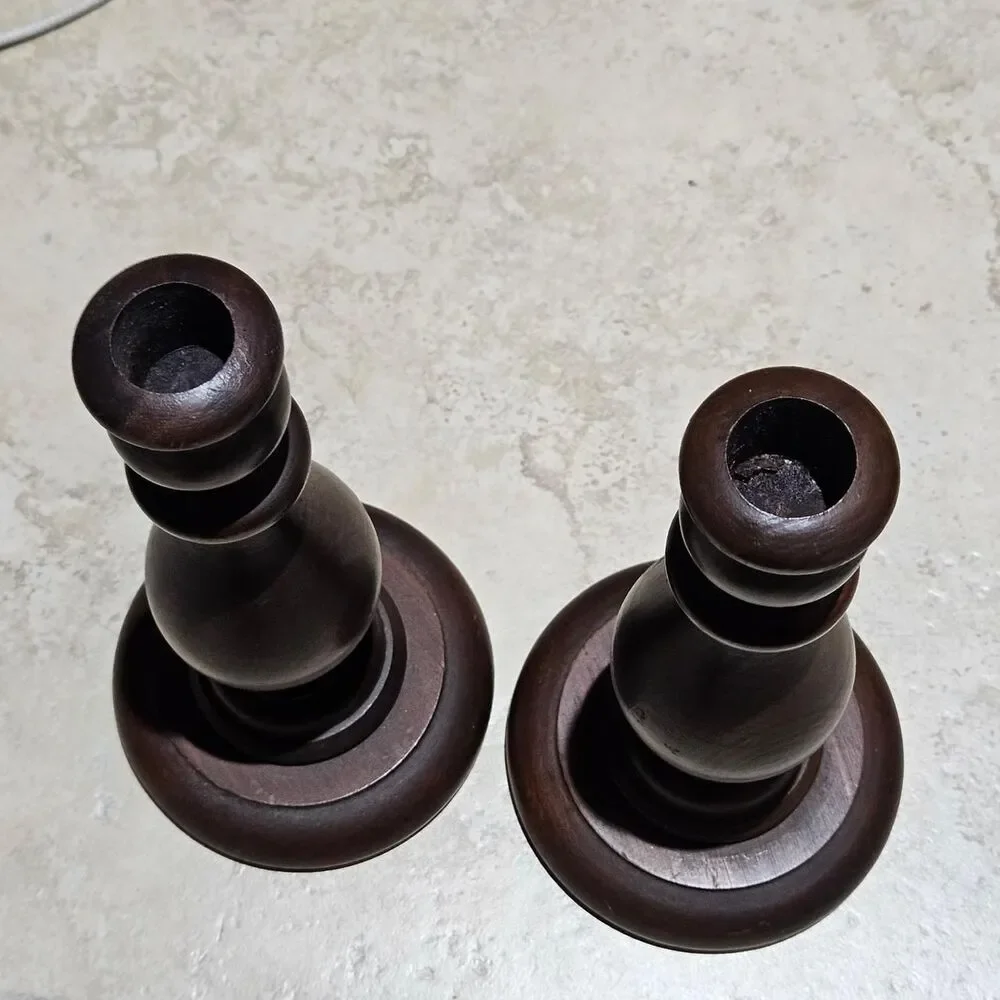 vintage whimsigoth witchy dark brown wooden candle holders